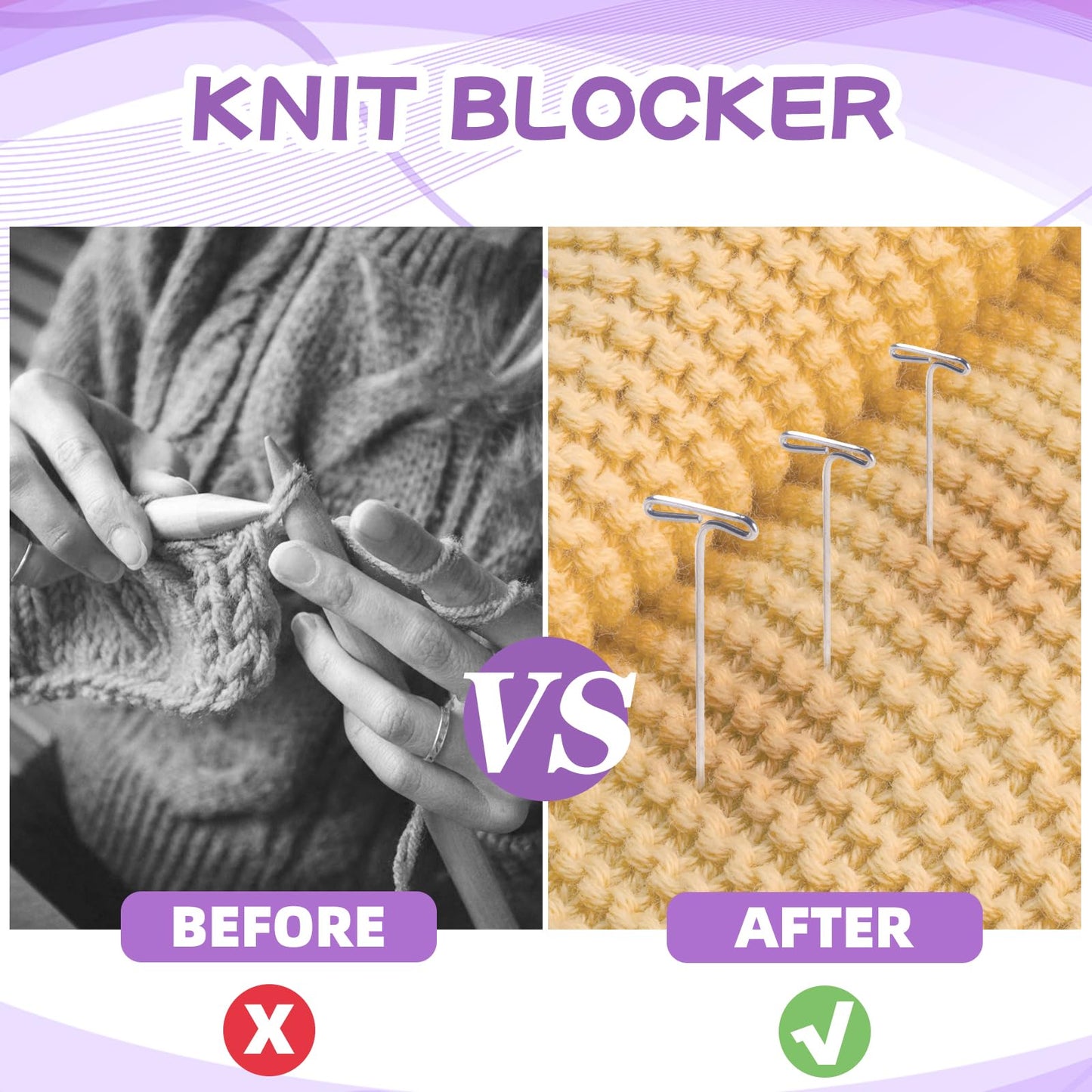 Opstin 130Pcs Knit Blocking Pins Kit for Knitting & Crochet Projects,20 Knit Blockers, Blocking Combs, Knitting Block Pins for Blocking Mats, Crochet Block Kit with 100 T-Pin and Storage Box