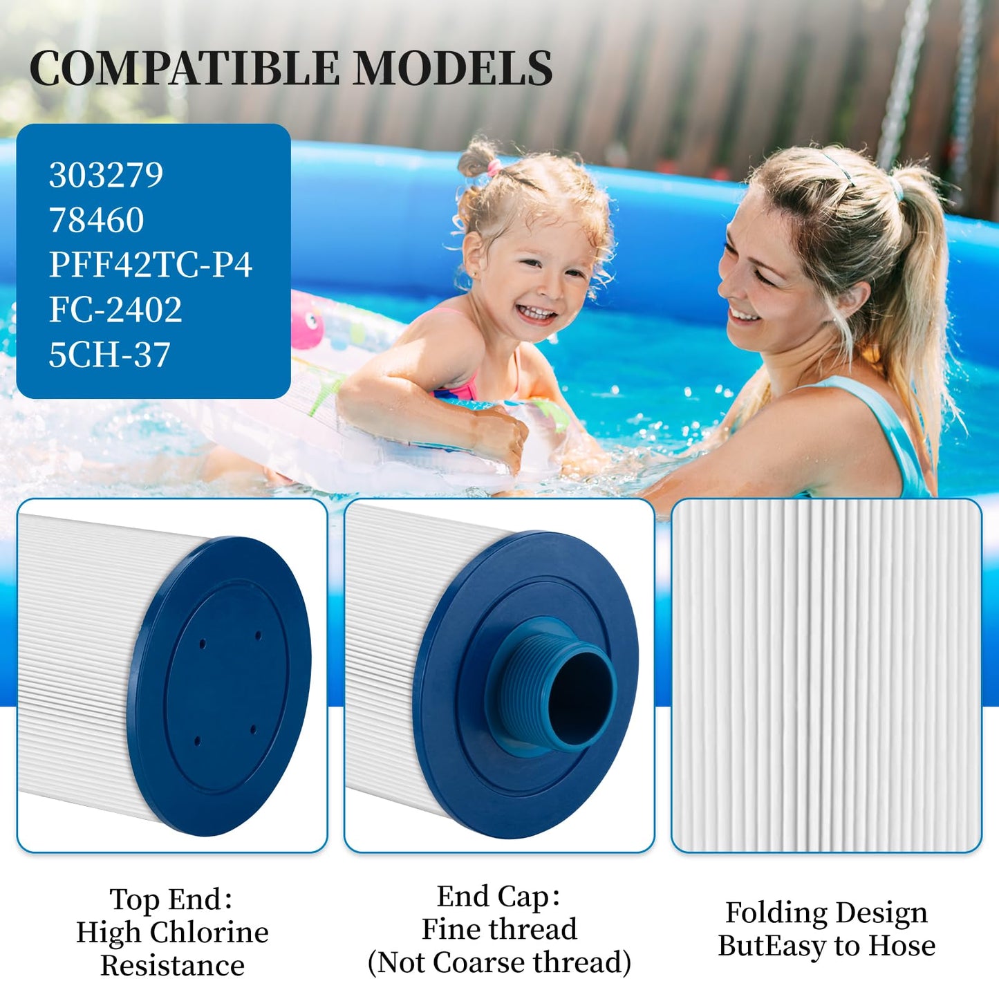 Porscan Spa Filter Replacement for Watkins 303279 Filbur FC-2402, Hot Tub Filter Cartridge 5CH-37 PFF42TC-P4 78460 Conpatible with LifeSmart, Free Flow, AquaTerra, Fantasy - 1 Pack
