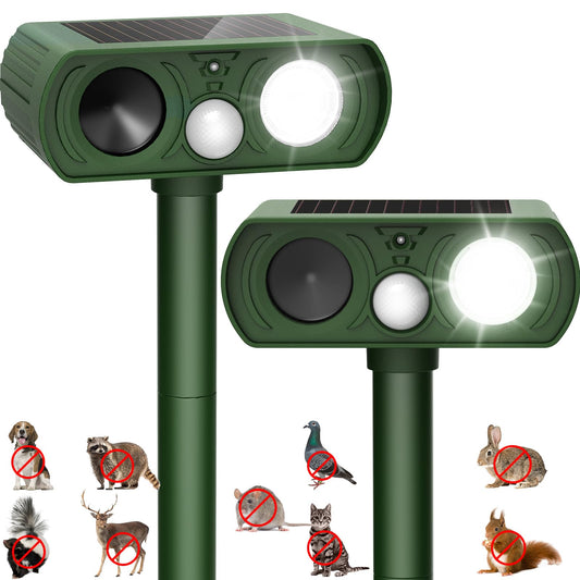 Upgraded Solar Ultrasonic Animal Repellent Outdoor, Deer Repellent Devices Squirrel Cat Raccoon Rabbit Dog Deterrent, Keep Skunk Away Motion Detection with Flash Light for Yard Garden Lawn 2PACKGreen
