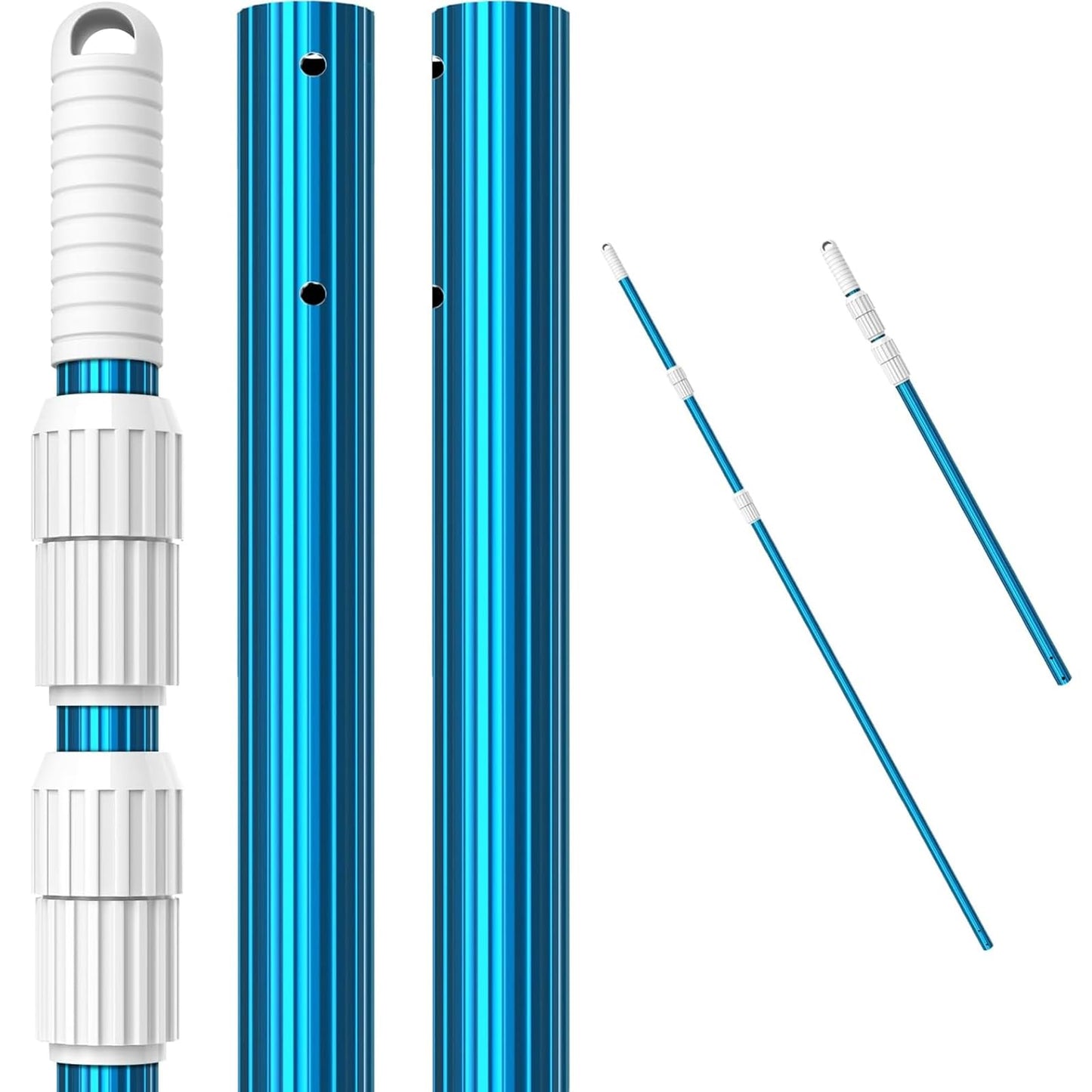 CKE Upgraded 16.5 Feet Thicken 1.3mm Blue Aluminum Telescoping Swimming Pool Pole,Adjustable 3 Piece Expandable Step-Up,Attach Connect Skimmer Net,Rakes,Brushes,Vacuum Head with Hoses, Universal 1.25"