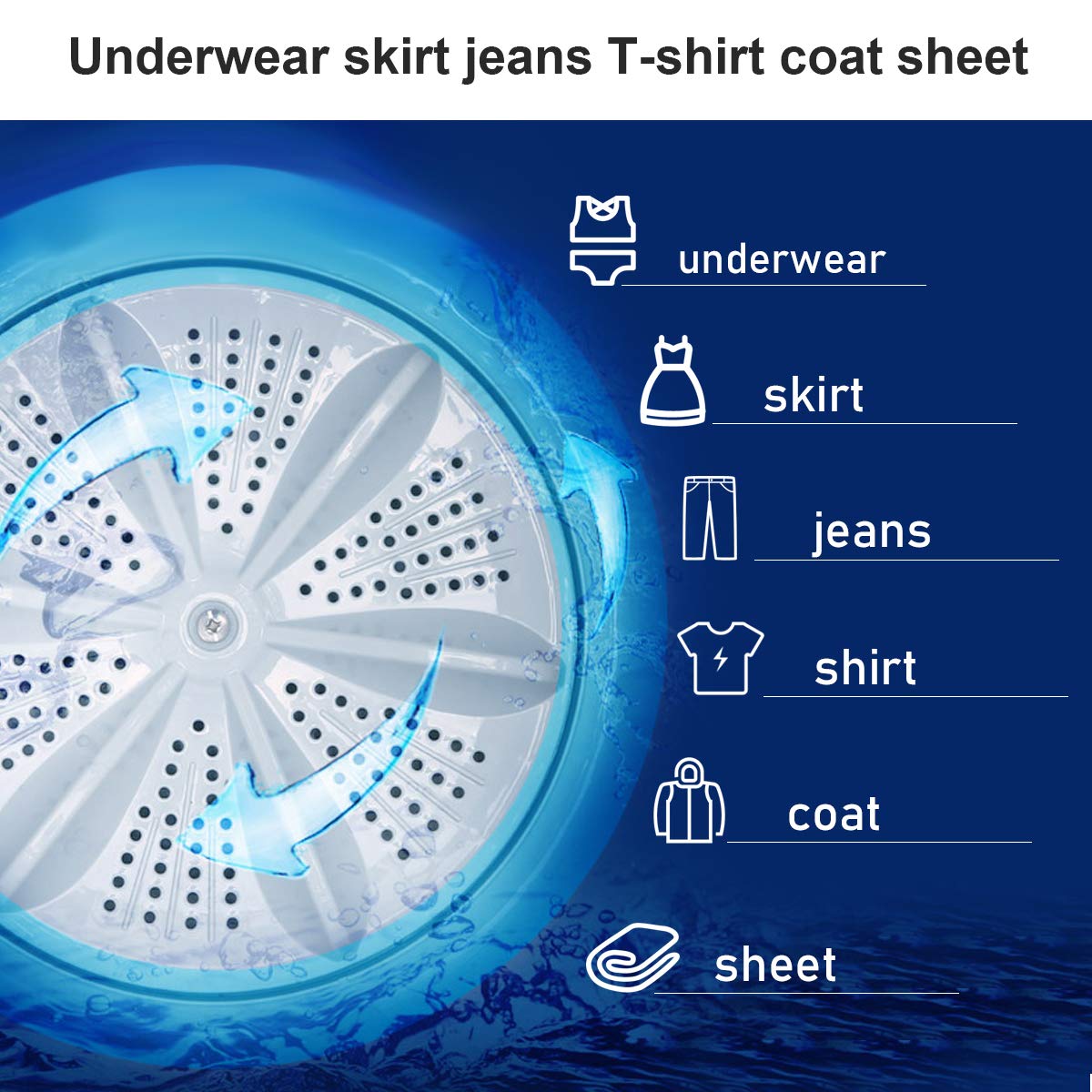 Waterjoy Portable Washing Machines, 7.7 lbs Load Capacity Portable Washer and Dryer Combo with Built-in Barrel Light & LED Display for Household and Apartment （Blue）
