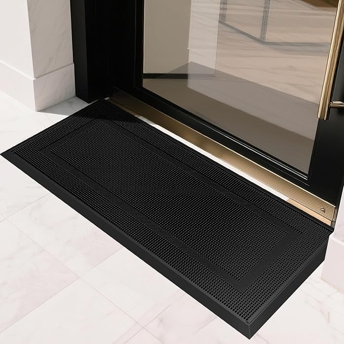 BEHERO Front Door Mat Outside Entrance, 36" x 17" Heavy Duty Rubber Outdoor Mats Enlarged for Entryway, Welcome Matt Outdoor, Dirt Trapping Waterproof Exterior Entry Mats, All Weather Doormat Black