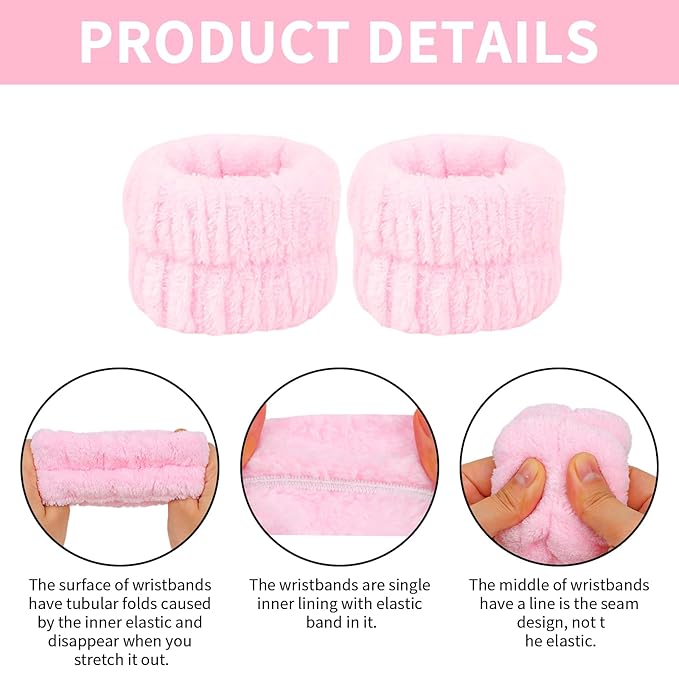 6Pcs Spa Set, Terry Cloth Headbands & Wrist Washbands for Face Washing