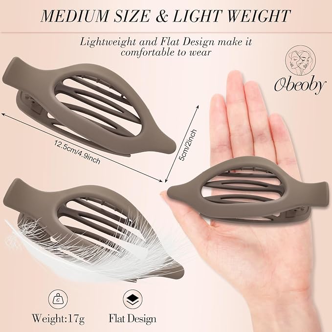 Obeoby 8 PCS Flat Hair Clips for Women, French Flat Claw Clips for Thin or Thick Hair Medium Large Hair Accessories Barrettes Duckbill Strong-Hold