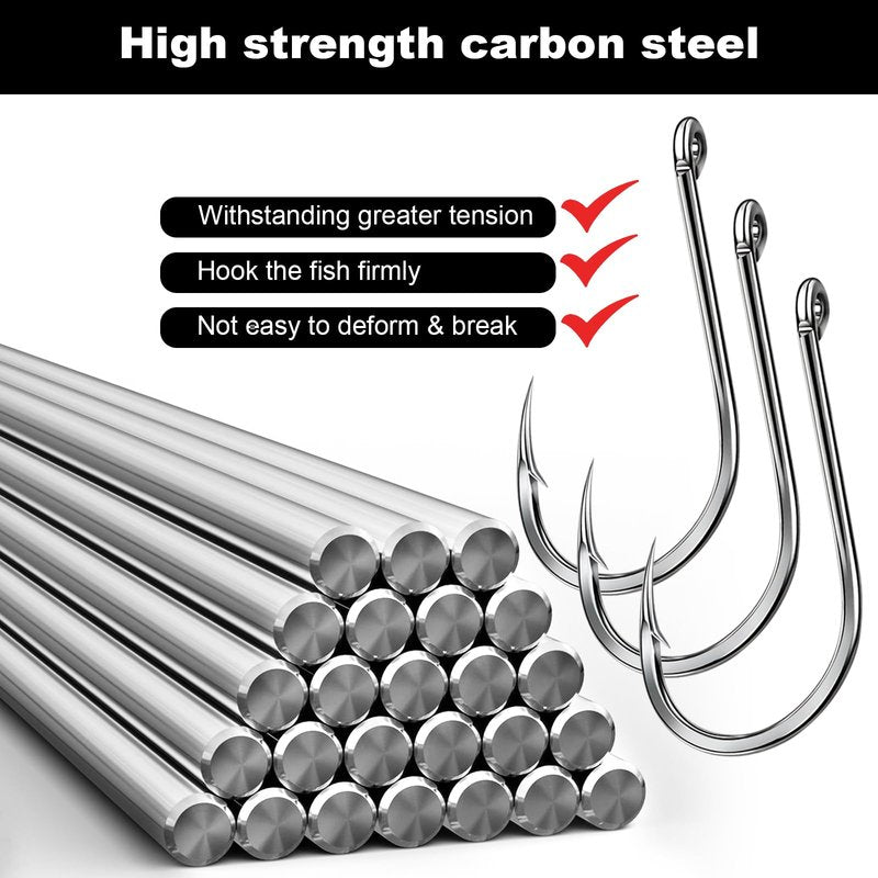 Realure 630 Pcs/10 Sizes Barbed Fishing Hooks with Fishing Split Rings & Rolling Fishing Swivels Set Carbon Steel Eyed Sea Circle Fish Hooks 12# 11# 10# 9# 8# 7# 6# 5# 4# 3# for Carp Tackle