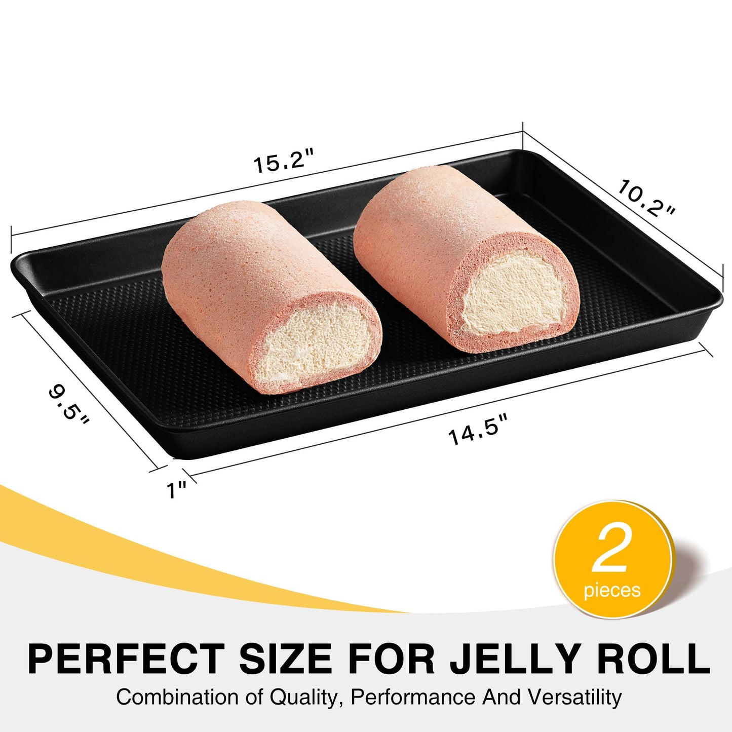 HONGBAKE 2 Pack Jelly Roll Pan Set 15x10, Cookie Sheets for Baking with Diamond Texture, Baking Sheets Non Stick, Non Toxic Oven Trays for Cooking, Heavy Duty 57% Thicker Carbon Steel, Dark Gray