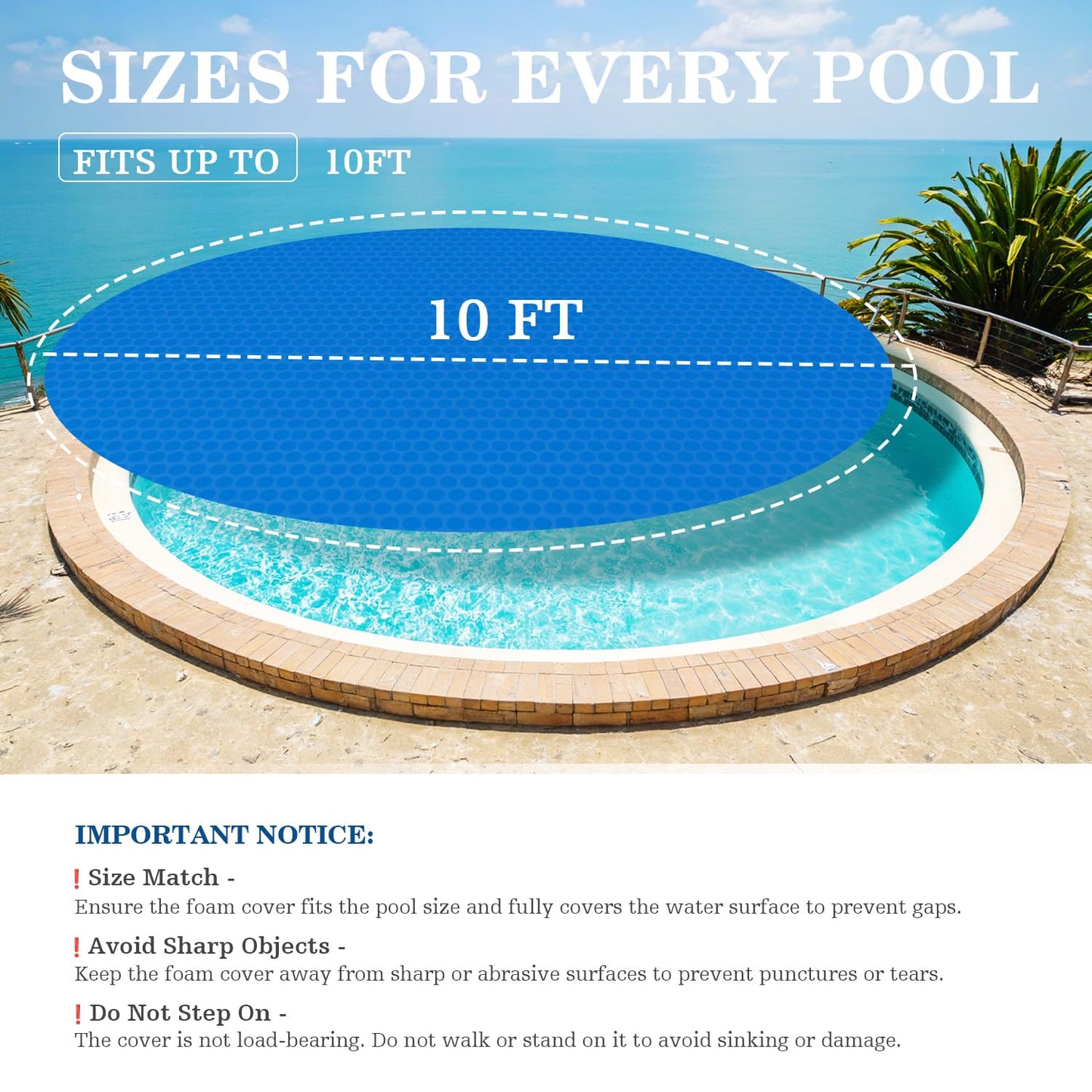 UIRWAY 16Mil Solar Pool Cover 18ft Round, Pool Covers for Inground and Above Ground Pools Ultra Thick Bubble Solar Blanket, Long-Lasting, High Heat Retention, UV Protection, Customizable Fit, Blue