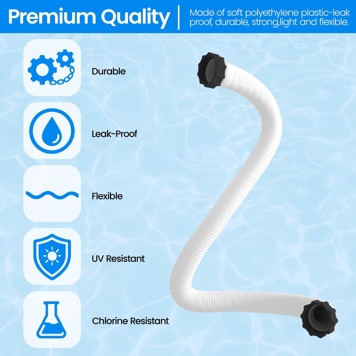 1.5" x 20" Pool Hose Replacement, Pack of 2 - Compatible with Above Ground Pools Filter Pump Hoses, Sand Filters, Saltwater Systems (1,500-2,500 GPH), White