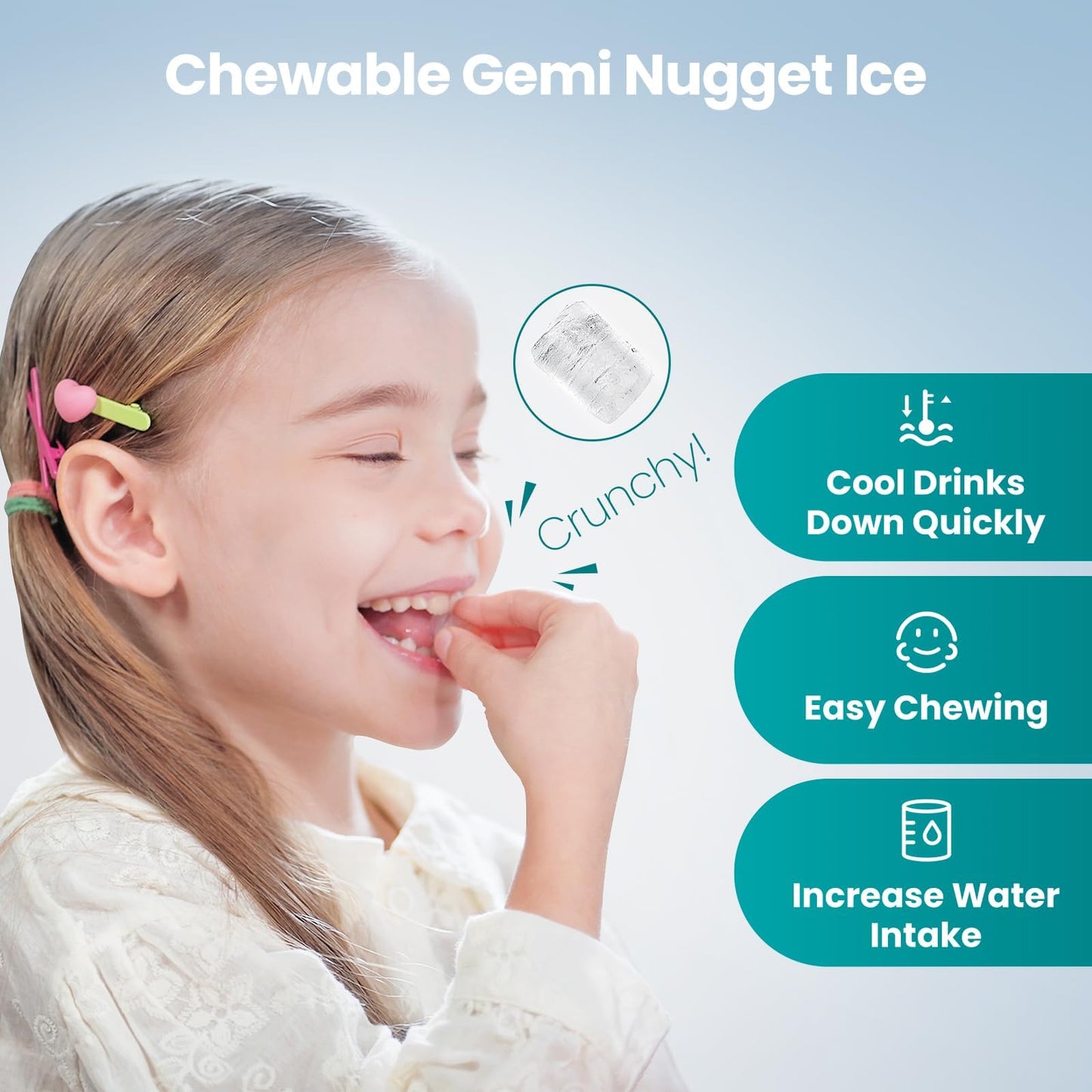 Gevi KNOVA Nugget Ice Maker Countertop, Fast 40lbs/24H Self-Cleaning Portable Sonic Pebble Ice Machine, Stainless Steel Sonic Ice Maker for Home Kitchen, Office,Gray