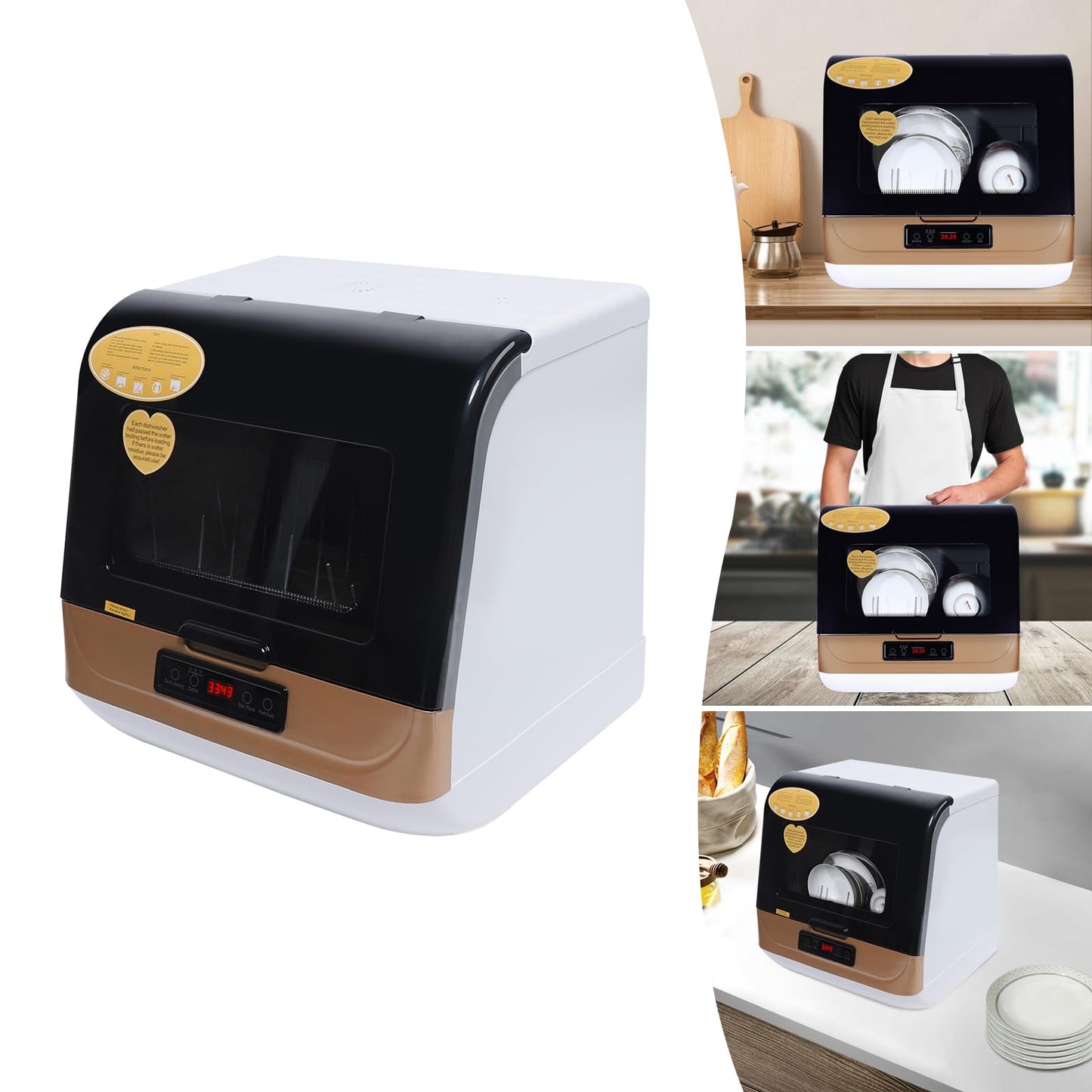 Portable Countertop Dishwasher for 4-6 Sets, Compact Mini Dish Washer with 8L Water Consumption,No Installation Needed，800W Dish Washing Machine with 3 Modes for Tableware & Fruit