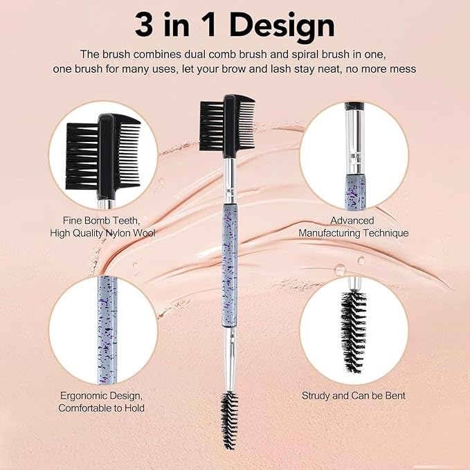 3 Head Eyebrow Eyelash Shaper Eyelash Comb Double Head Brush Makeup Grooming Tool cosmetic with 3 Different Spoolie Brushes for Separating Lashes, Eliminating Mascara Clumps, Grooming and Shaping Brow