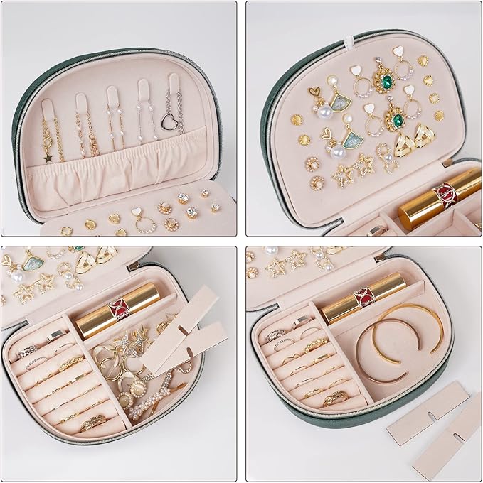 ProCase Travel Size Jewelry Box, Medium Portable Seashell-Shaped Jewelry Case, 2 Layer Jewelry Organizer in PU Leather for Women -Emerald