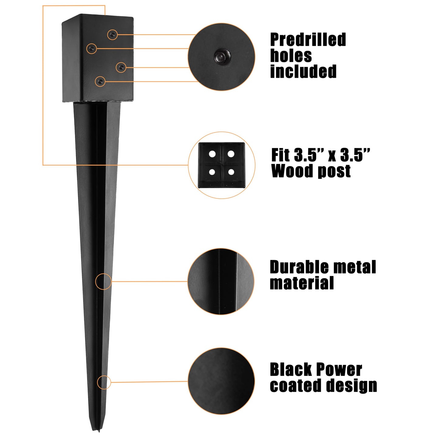 LADECH 4x4 Fence Post Anchor Ground Spike 36” Length Metal Black Powder Coated – Mailbox Post Anchors – Fit 3.5x3.5 Lumber (8, Black)