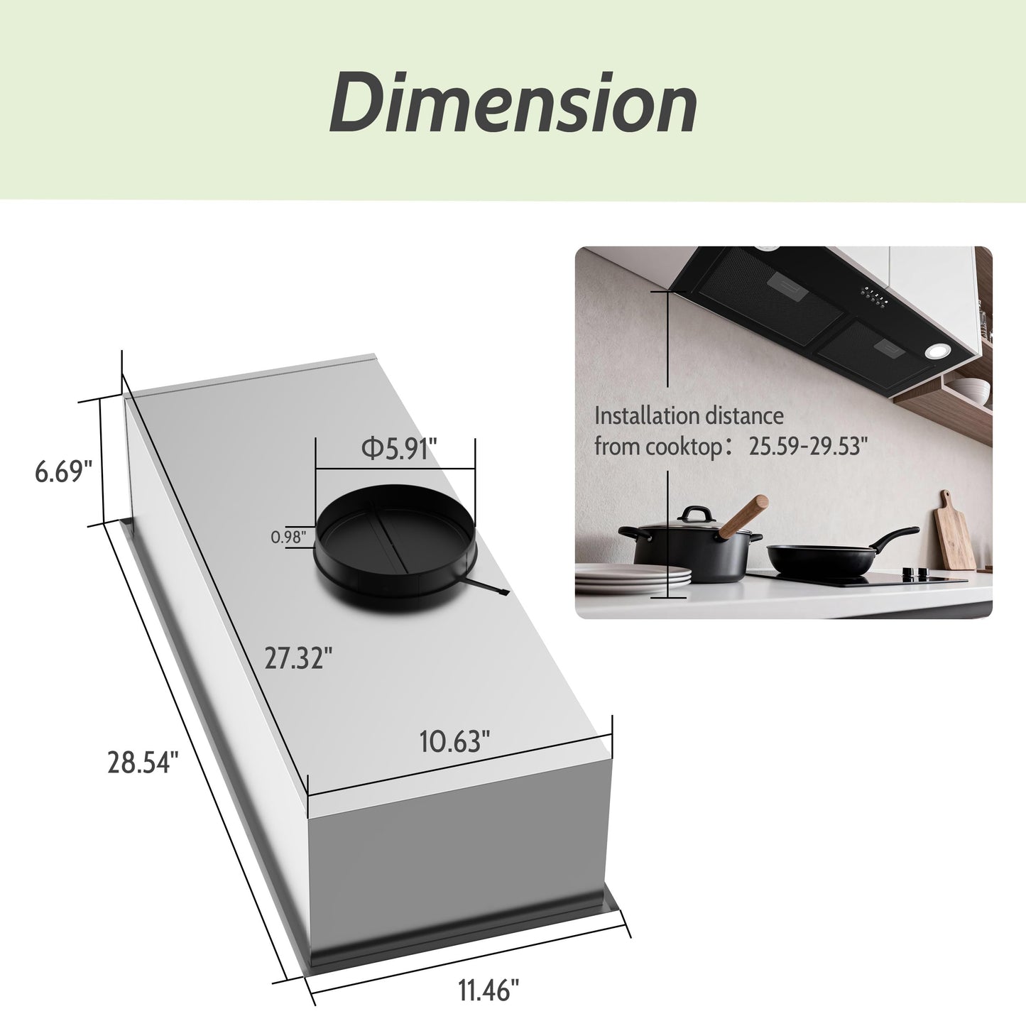 FIREGAS Black Range Hood 28 Inch, Built-in Kitchen Vent Hood with 450 CFM, 3 Speed Exhaust Fan, 2 LED Lights & Button Control, Ducted/Ductless Convertible