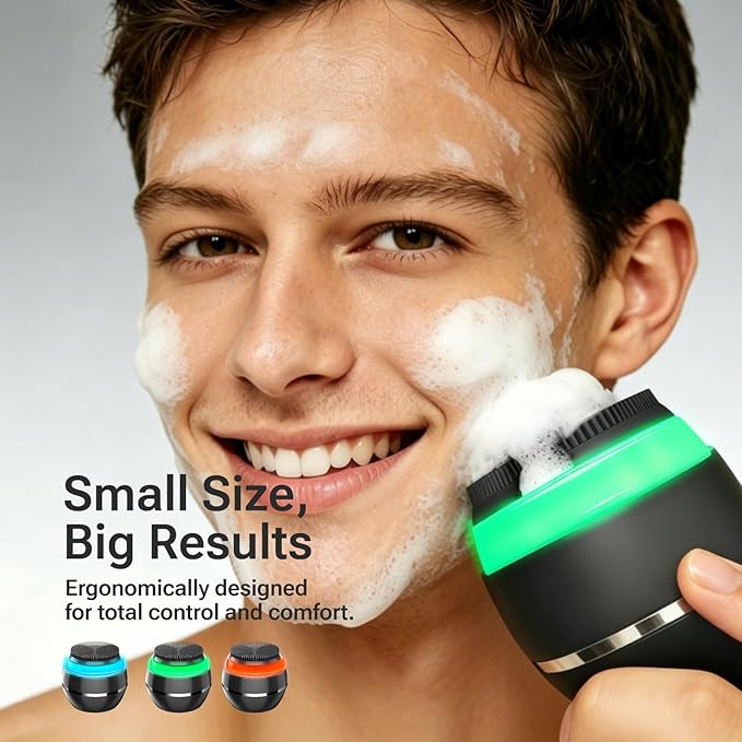 Electric Face Scrubber & Silicone Facial Cleansing Brush - Waterproof Sonic Face Brush Exfoliator with LED Screen, 3 Beauty Light Modes, Rechargeable Face Wash Brush for Deep Cleaning & Massage-Black