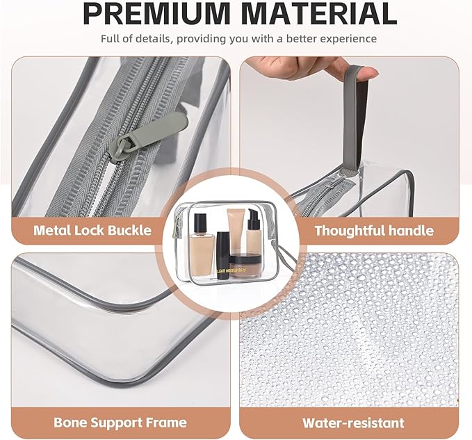Clear Makeup Bag,2 Pack TSA Approved Toiletry Bag Travel Toiletry Bag Hanging Makeup Cosmetic bag for Women Men (Grey)