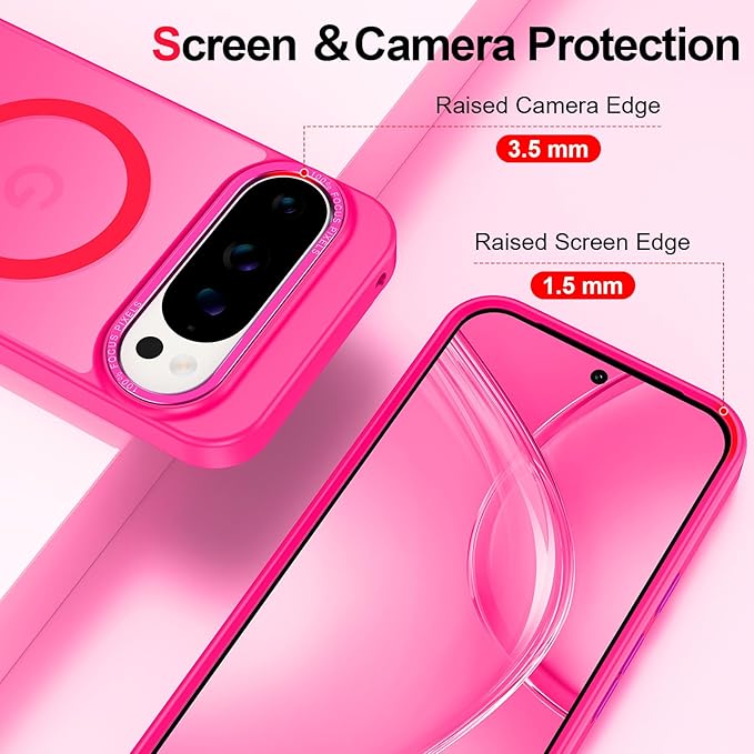 Magnetic for Google Pixel 9 Pro XL Case, [Military Grade Drop Protection] [Compatible with MagSafe] Shockproof Slim Translucent Matte Anti-Slip for Women Girls Men Case, Hot Pink