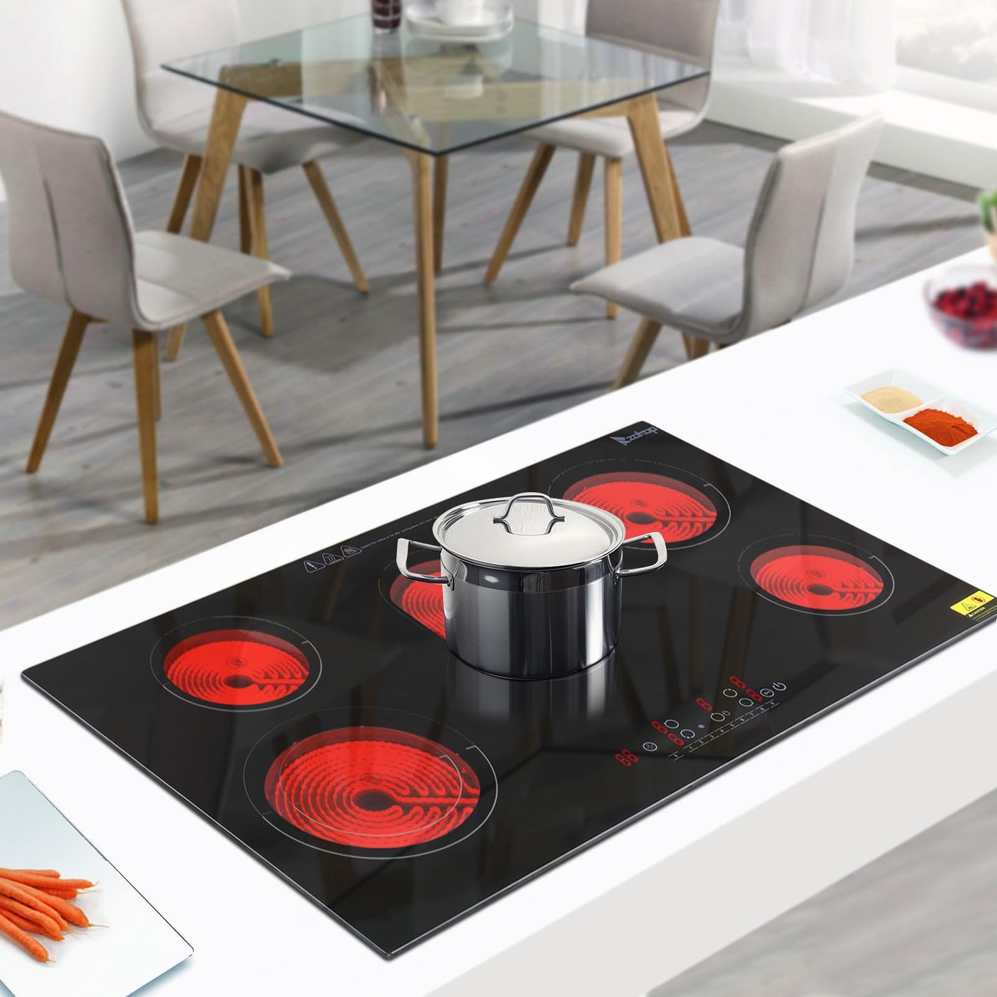 Winado 2 Burners Electric Ceramic Cooktop 20 inch, 220-240V Flat Top Stove, Multi-function Elecric Stovetop w/9 Heating Level, Timer & Kid Safety Lock, Sensor Touch Control, Timer Setting, Plug, 3000W