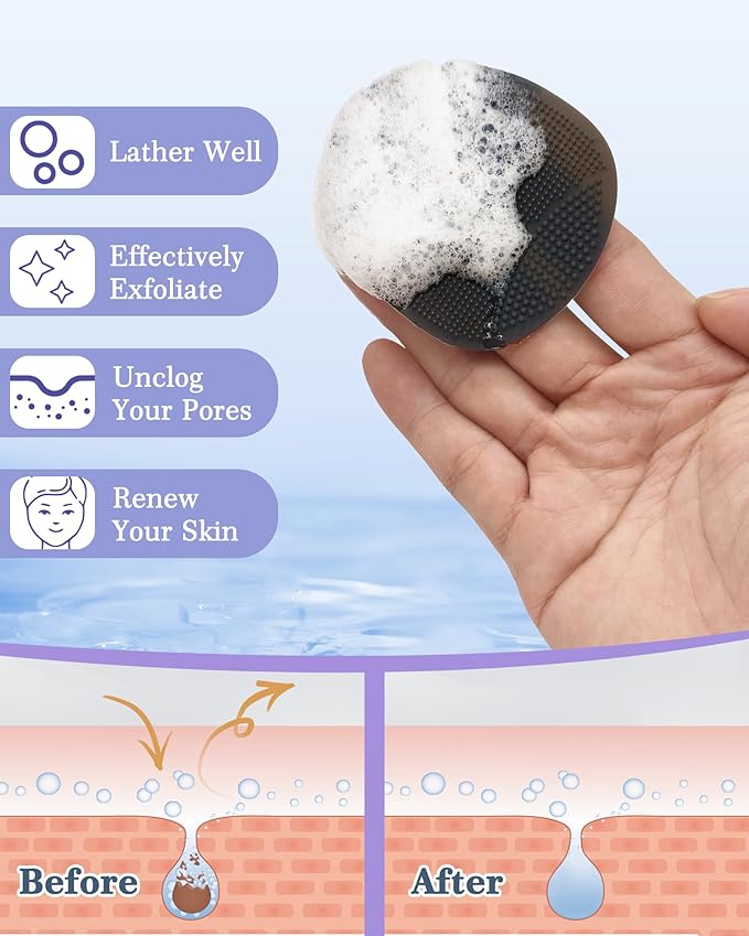 Manmihealth Silicone Back Scrubber & Soft Bath Glove, Silicone Scalp Massager Set 5 PCS, Super-Exfoliating Body Scrubber Shower Brush & Shampoo Brush Combination, with 2 Free Hooks (Style 2 Black)