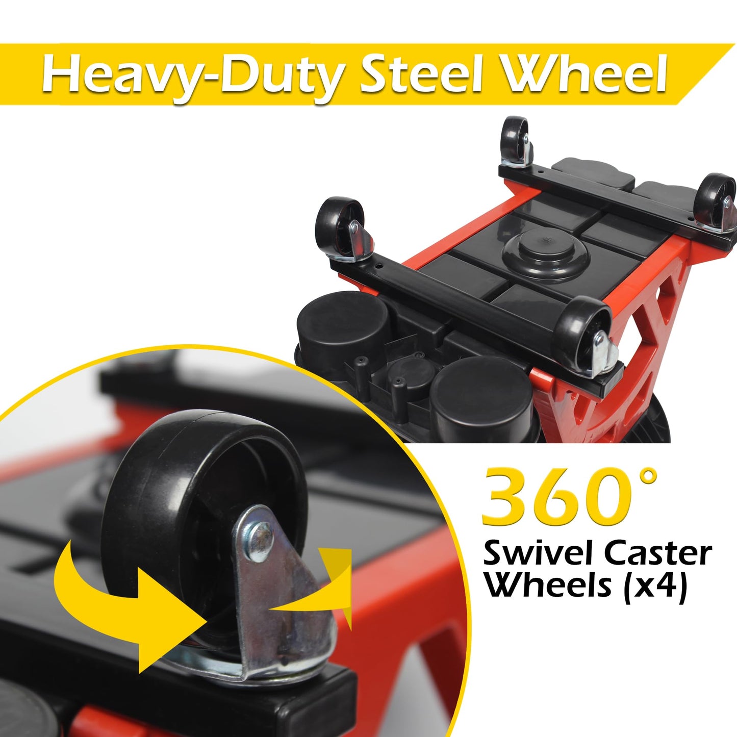 MaxWorks 50957 Ergonomic Seat Mechanic Stool Chair 22.9" L x 13.9" W x 17" H, with 4pcs 2.5" Swivel Casters, with Tool Tray for Workshop, Garage, Auto Repair - 300 Lbs Capacity