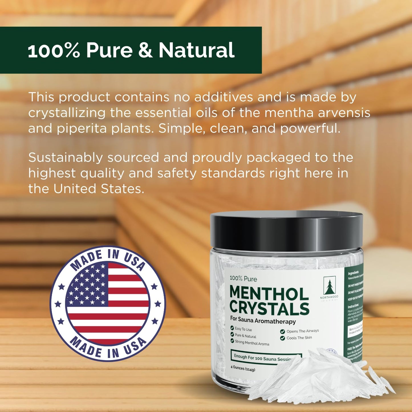 Northwood Sauna - Sauna Menthol Crystals - 100% Pure & Natural - Cooling Aromatherapy Scent & Ice Sensation - 4 Ounces