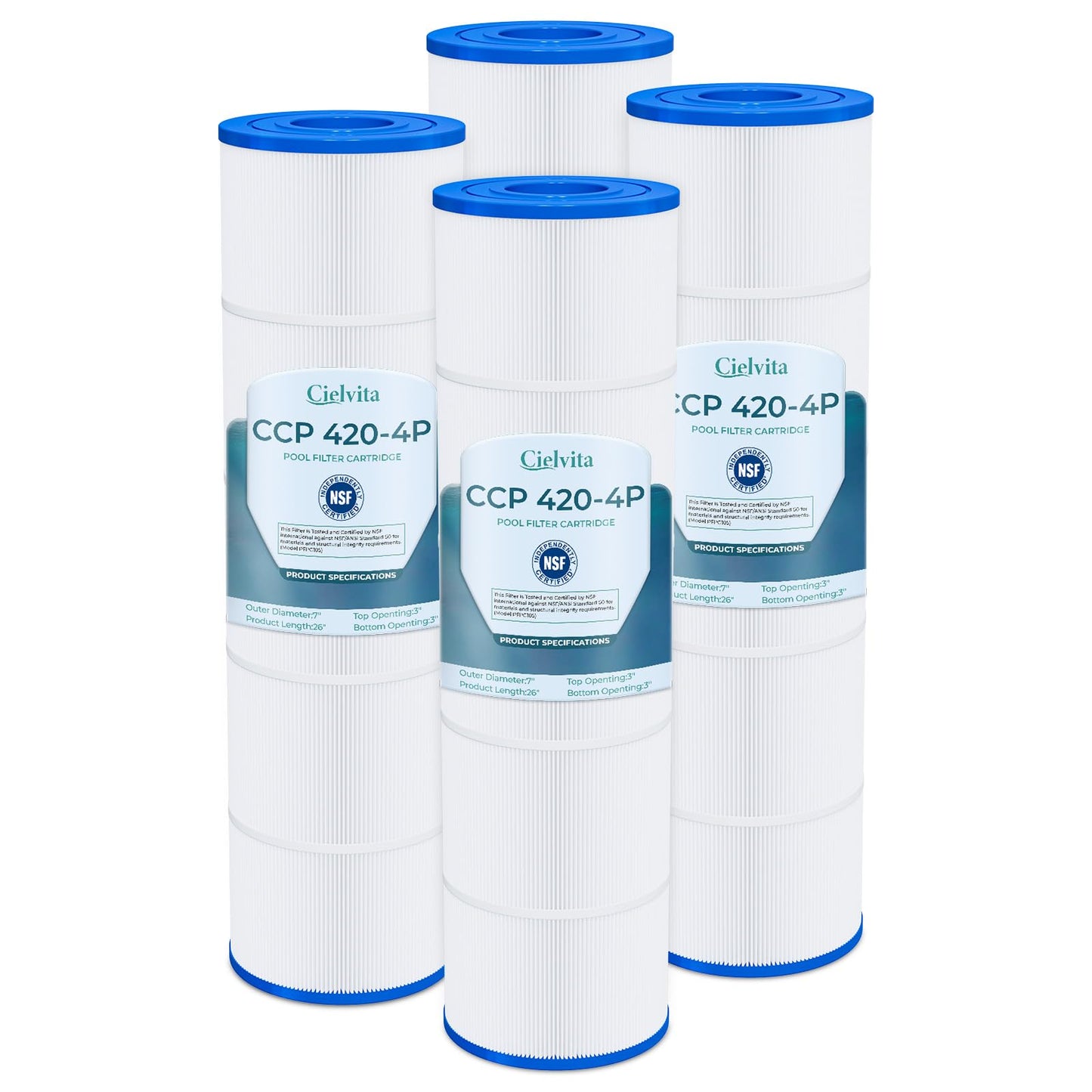 Cielvita CCP420 4 oz Media Pool Filter Cartridge Replacement for Pentair Clean & Clear Plus 420, Replaces Pleatco PCC105-PAK4, Pentair R173576, Filbur FC-1977, C-7471, 817-0106, 420 sq.ft, 4-Pack