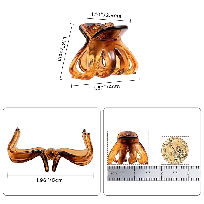 YOHAMA 10 pcs Hair Clips Medium Small 1.57 Inch Octopus Hair Clips Brown 4cm Medium Jaw Clips Durable Strong Grip for Women Girls Thick Hair.