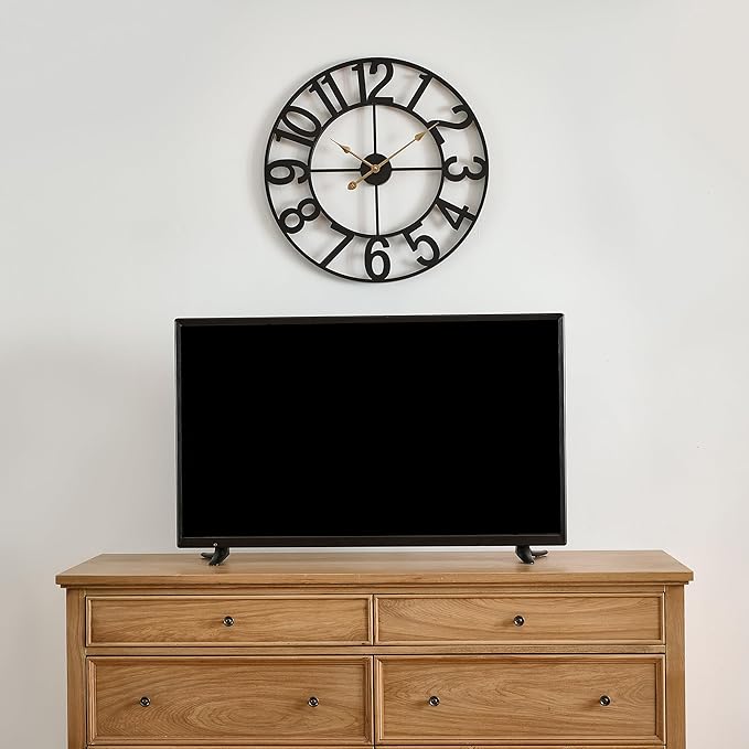 Alarmore 30 Inch Oversized Wall Clock, Battery Operated Silent Non Ticking Black Metal Wall Clocks for Living Room Decor, Extra Large Decorative Clock for Home, Office, Farmhouse Vintage Style