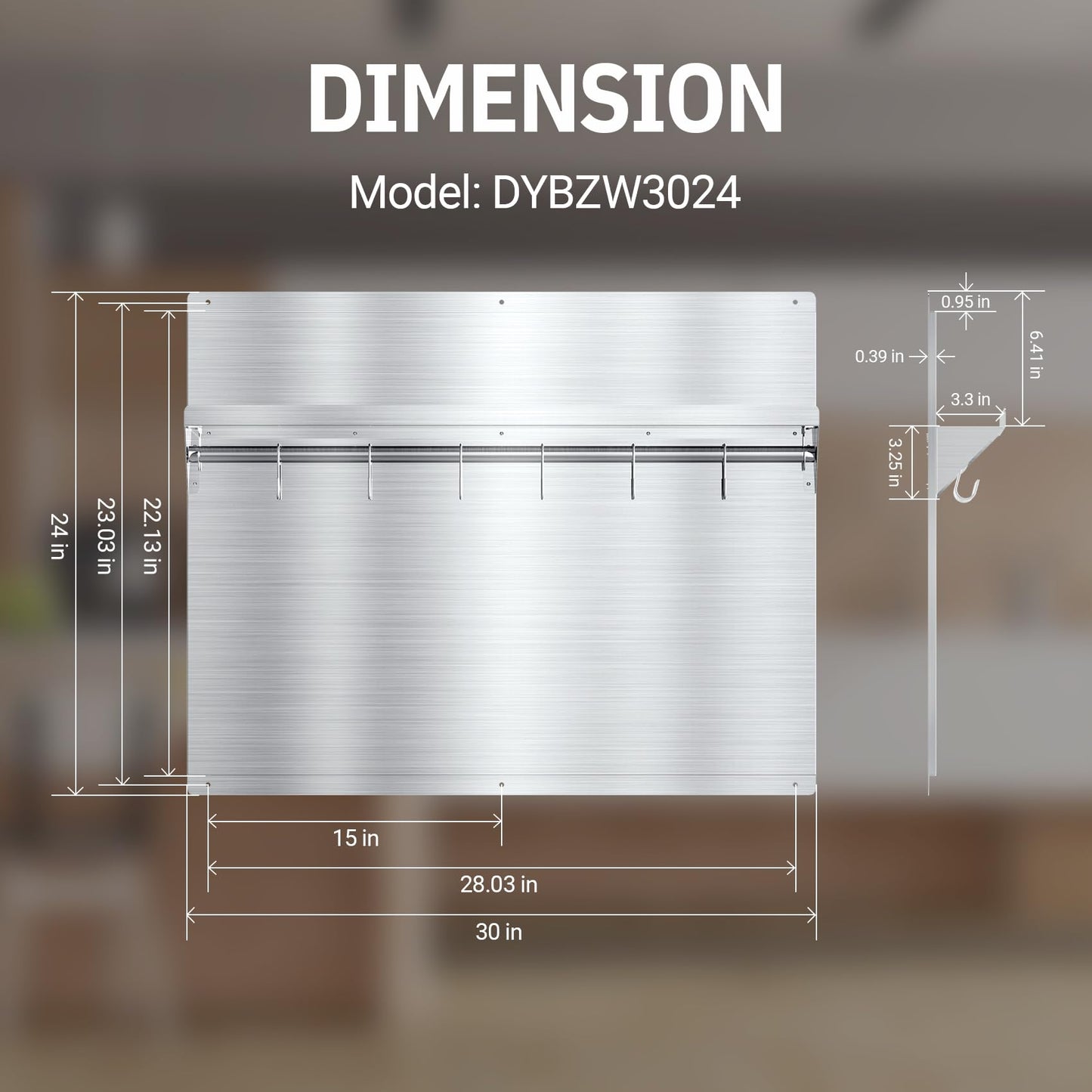 EKON Stainless Steel Backsplash 24 x 30 Inch Wall Shield for Kitchen Easy Clean And Installation with Built-in Storage Shelf and Hanging Rack