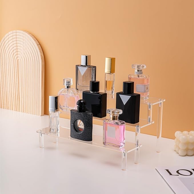 Acrylic Display Stand Risers, 3 Tier Perfume Stand Organizer, Clear Cupcake Stand Holder, Large Shelf Risers for Figures, Display Shelf for Collectibles, Dessert Shelves for Decoration and Organizer