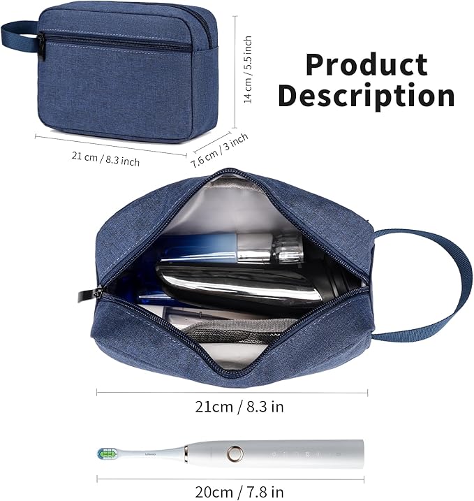 Travel Hanging Toiletry Bag with Carry Handle - Water-Resistant Small Cosmetic Organizer for Men & Women, Makeup, Shaving Kit, Gym & Travel Essentials (Blue)