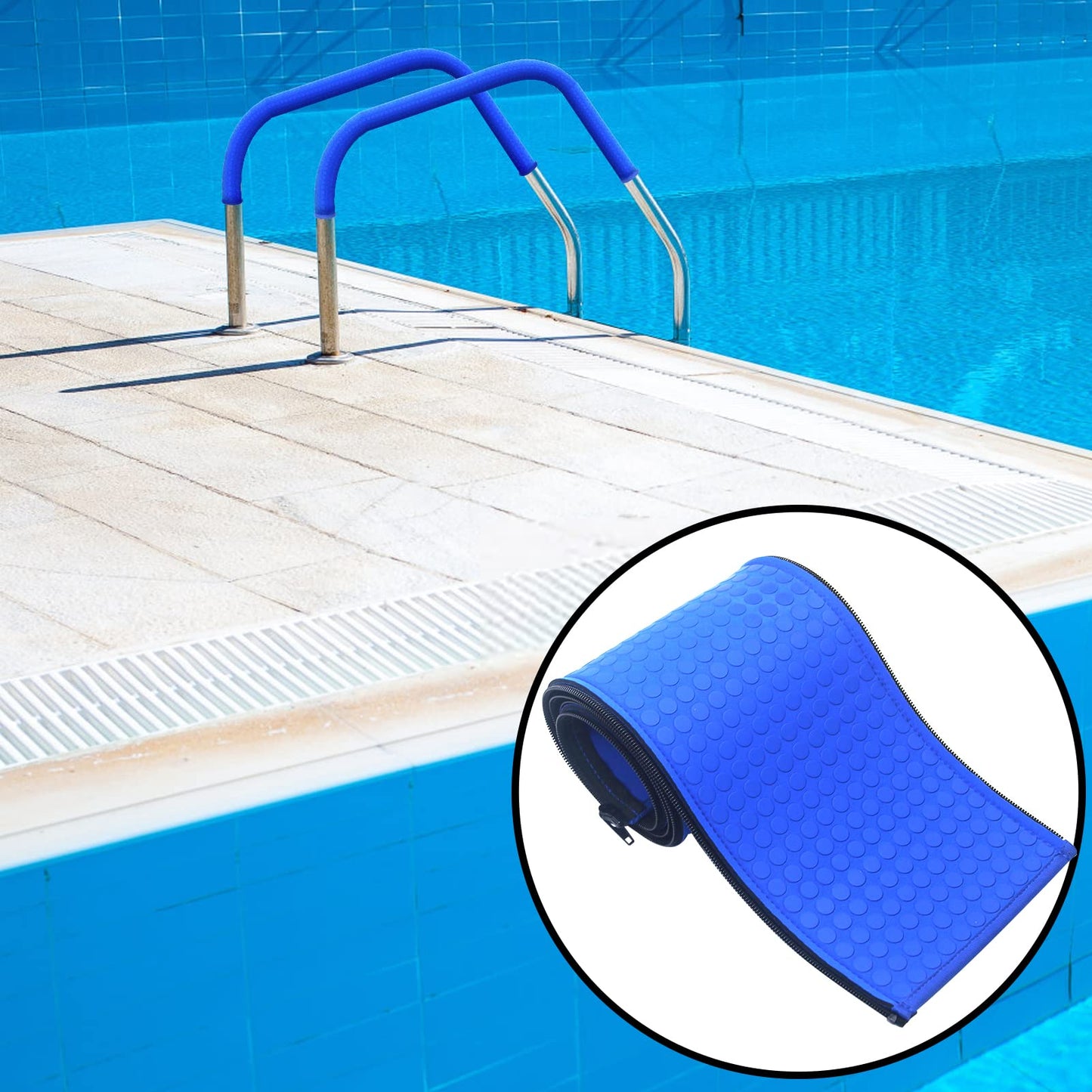 Pool Handrail Covers with Zippers 4 6 8 10 Ft Inground Swimming Pools Hand Rail Cover, Anti-Slip Cool Touch Heat Resistant, Royal Blue, Non Slip Swim Pool Railing Ladder Stair Handle Grip (4 Feet)