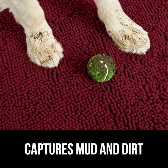 GORILLA GRIP SoakSTOPPER Dog Door Mat, 60x36 Machine Washable Rug Absorbent Doormat Captures Moisture Mud Dirt, Quick Dry Soft Chenille Entryway Rugs Indoor Entrance Mats for Dog Paws, Burgundy