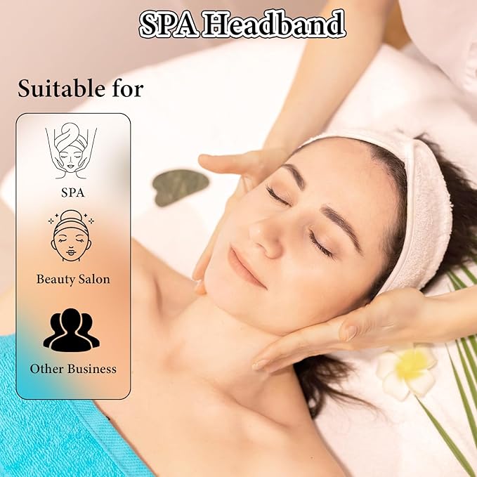 3 Pack Adjustable Spa Facial Headband, Ultra Soft Cotton Spa Hair Wrap, Adjustable Non-Slip Terry Cloth Bath Headband Non Slip for Washing Face, Makeup and Shower