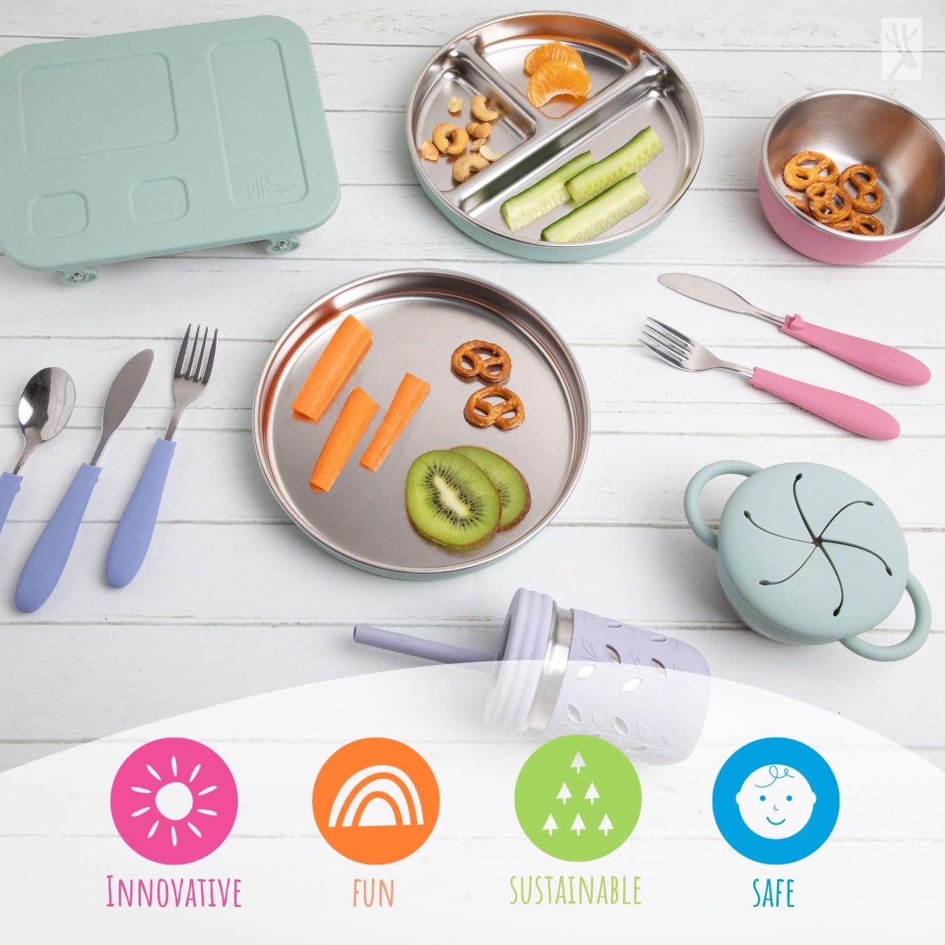 Stainless Steel Divided Plates + Silicone Sleeve and Storage Lid | Baby, Toddler, Kids | Dinner & Snack Plates | 4 Pack