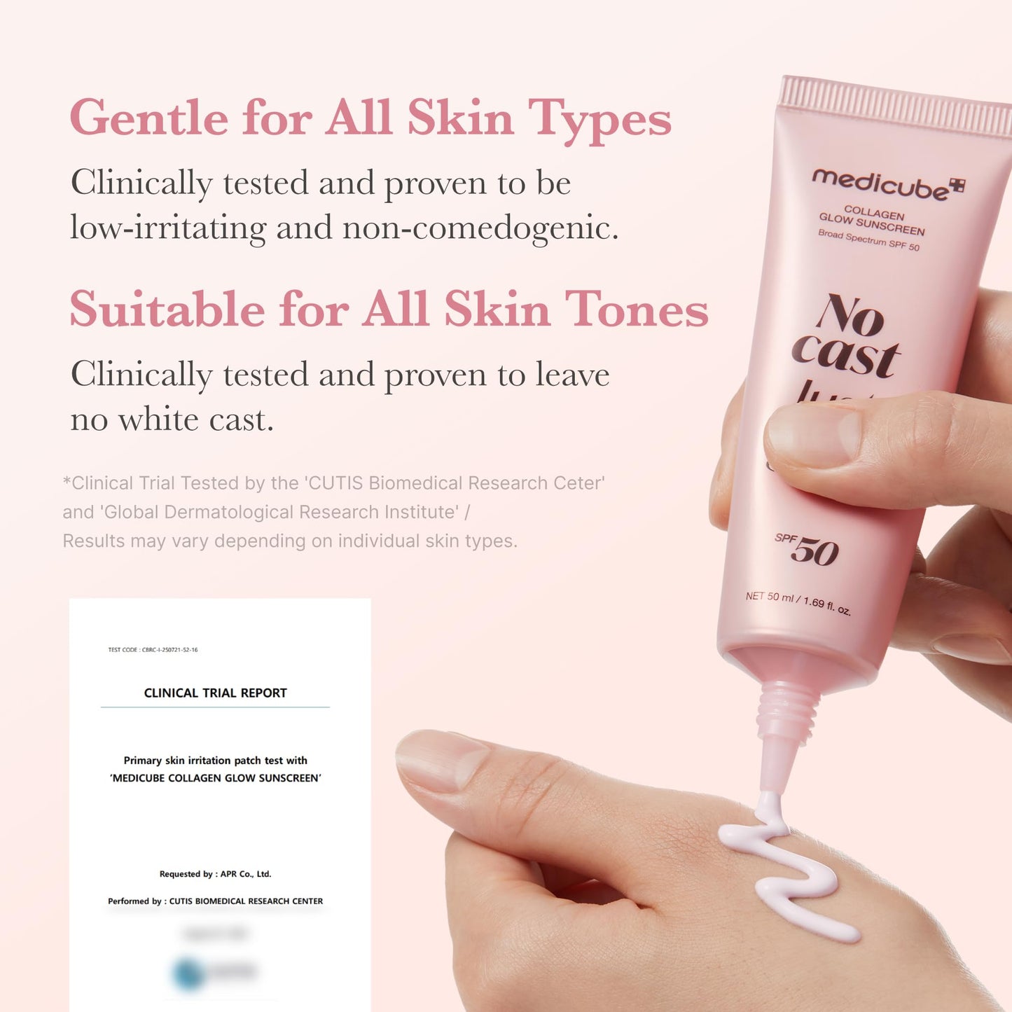 medicube No Cast Just Glow Collagen Sunscreen | SPF 50 Broad Spectrum Face Sunscreen | Lightweight, Non-Sticky, Hydrating Formula | Peptide, Cica for Soothing & Glow | Korean Skincare