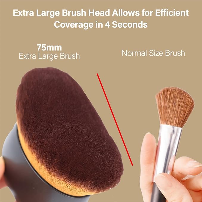 Extra Large Body Makeup Brush For Self Tanner, Leg Makeup &Bronzer Blend,75 mm Wide-headed Kabuki Brush Provides More Even &Pretty Application, Oval Face&Back Makeup Brush, Wet&Dry Use- Black