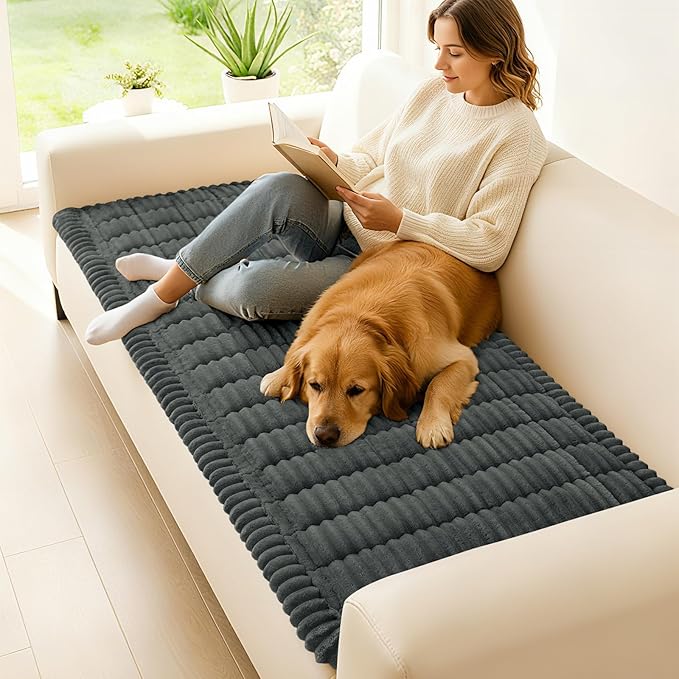 hyha Couch Covers for Dogs Washable, Non Slip Plush Dog Sofa Protectors, Fuzzy Pet Couch Covers for 3 Cushion Sofa Pet Friendly (Dark Grey, 27.6" x 47")