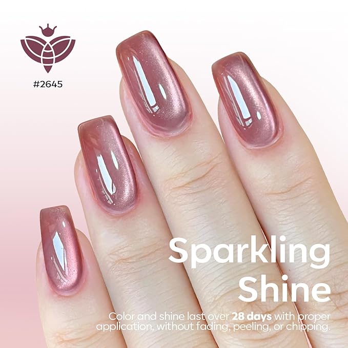 Modelones Cat Eye Gel Nail Polish Set, 6 Colors Coloful Neon Galaxy Champagne Lake Blue Grape Purple Gold Brown Hot Pink 9D Glassy Cat Eye Glitter Gel Polish with Magnet LED Soak Off Manicure Gift