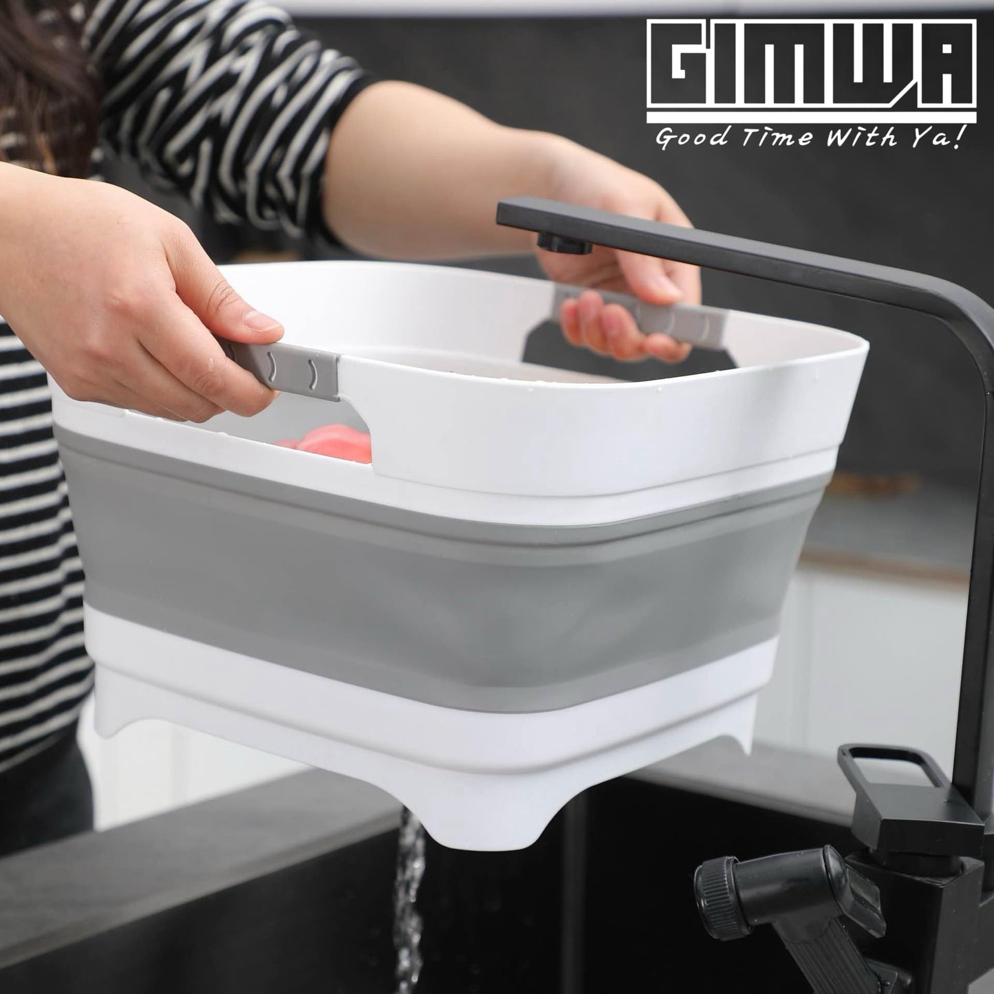 GIMWA 2.6 Gal(10L) Collapsible Wash Basin for Baby Bottles, Gray Space-Saving Collapsible Dish Basin with Drain Plug for bottle washing, Collapsible Bucket for RV Kitchen Essentials