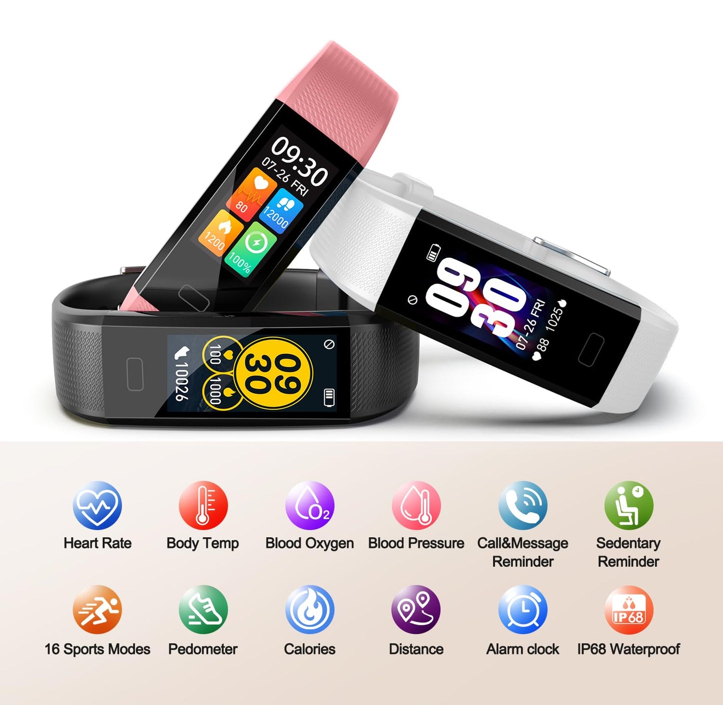 ENGERWALL Fitness Tracker with Step/Distance/Calories Counter, Activity Tracker with Heart Rate Monitor, Slim Style Watch IP68 Waterproof, Sleep Monitor Tracker, Pedometer Watch for Women Men Kids