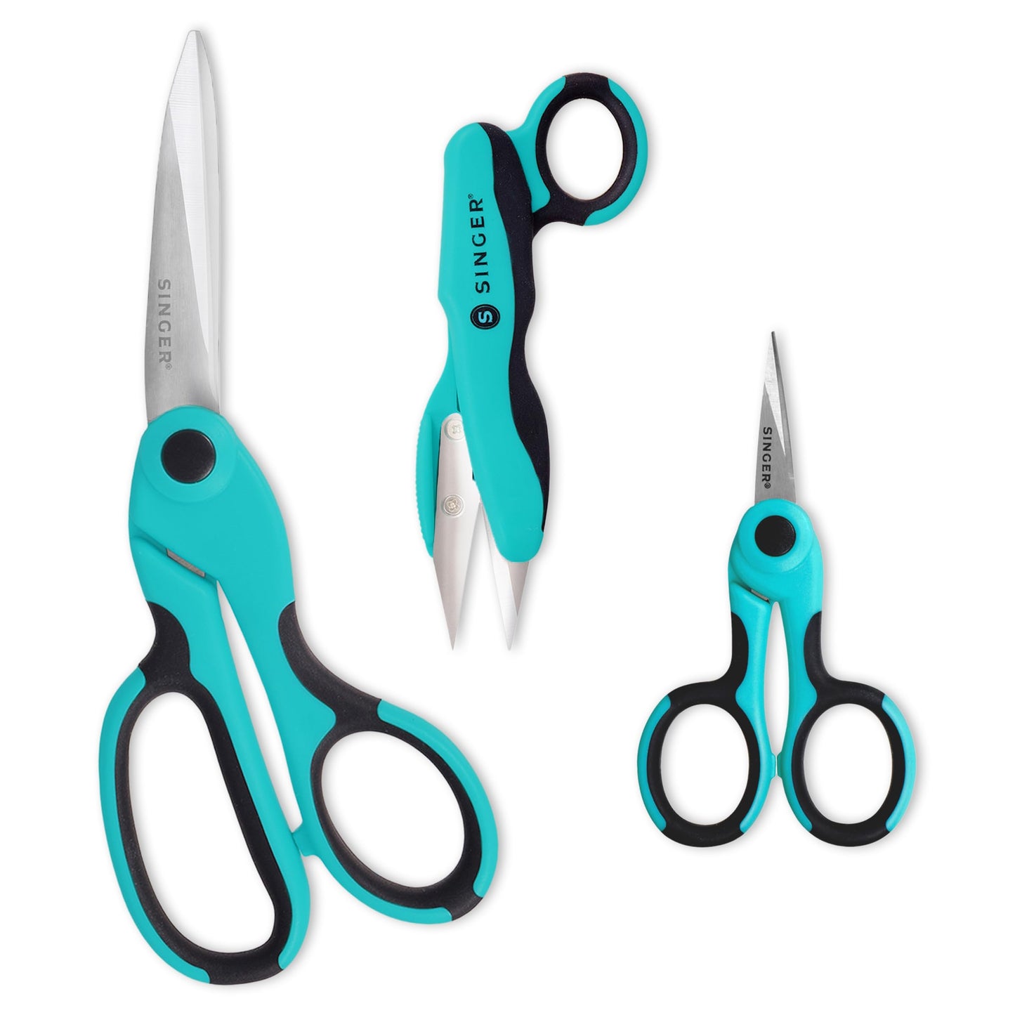 SINGER ProSeries Sewing Scissors Bundle: 8.5" Heavy Duty Fabric, 4.5" Detail Embroidery, 5" Thread Snips With Comfort Grip (Teal)