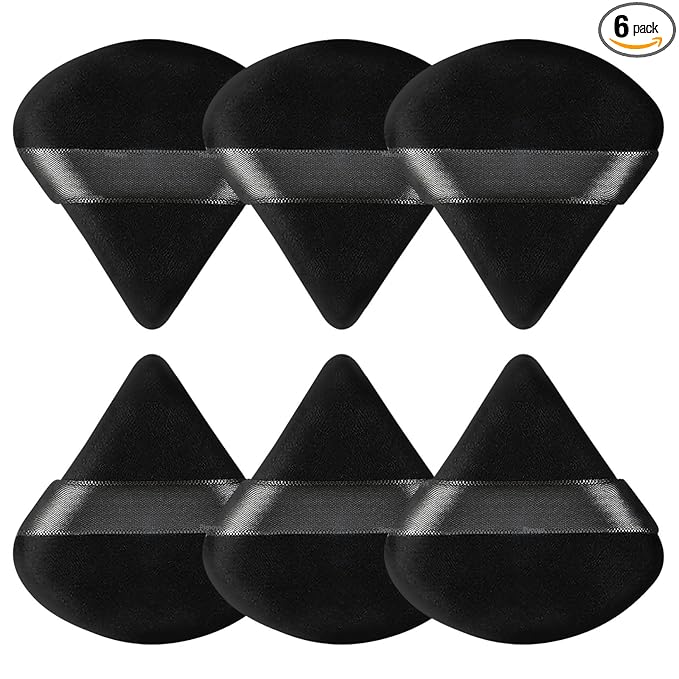Pimoys 6 Pcs Powder Puff, Face Soft Triangle Makeup Puff Velour Makeup Sponge for Loose Powder (Black)