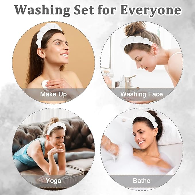 Women Spa Headband, White - Soft, Terry Cloth, Comfortable, and Absorbent Headband for Washing Face, Makeup, Skincare, Yoga, Sports, Shower, Hair Accessories for Women Girls