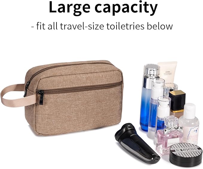 Travel Hanging Toiletry Bag with Carry Handle - Water-Resistant Small Cosmetic Organizer for Men & Women, Makeup, Shaving Kit, Gym & Travel Essentials (Camel)