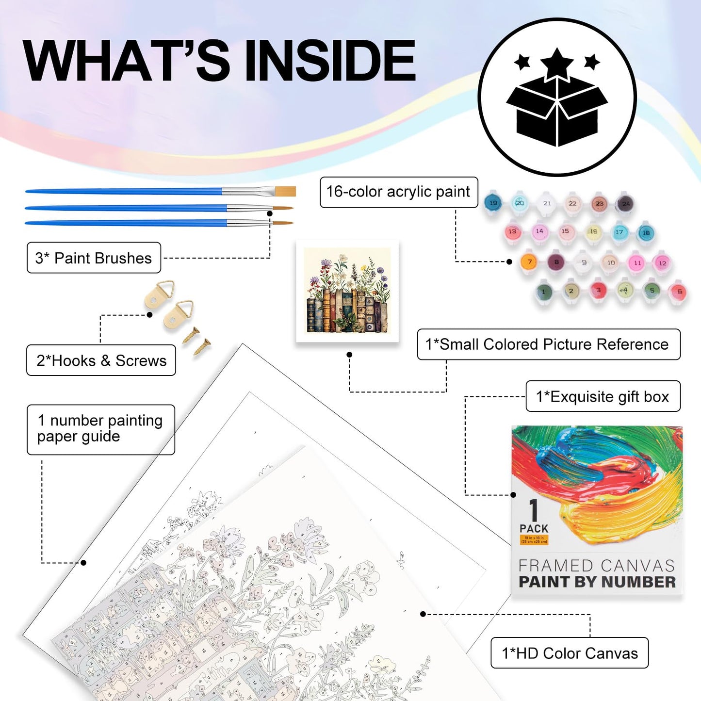 Yezavesu Framed Paint by Numbers Kit for Adults Beginner, 12x12 Inch Book Paint by Numbers Without Easel, DIY Number Painting for Adults Flowers for Home Wall Decor Gift