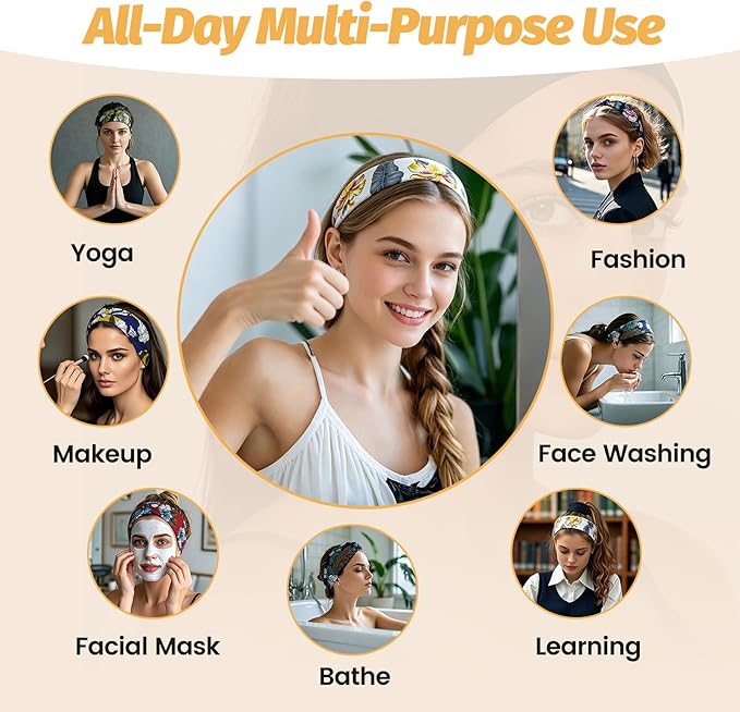Headbands for Women - 6 Pack Wide Elastic Hair Bands | Stretchy Sweatbands Hair Bands | Soft Sports Thin Head Bands | Non-Slip Accessories Bands for Fashion, Washing Face, Workouts, Yoga, Daily Use