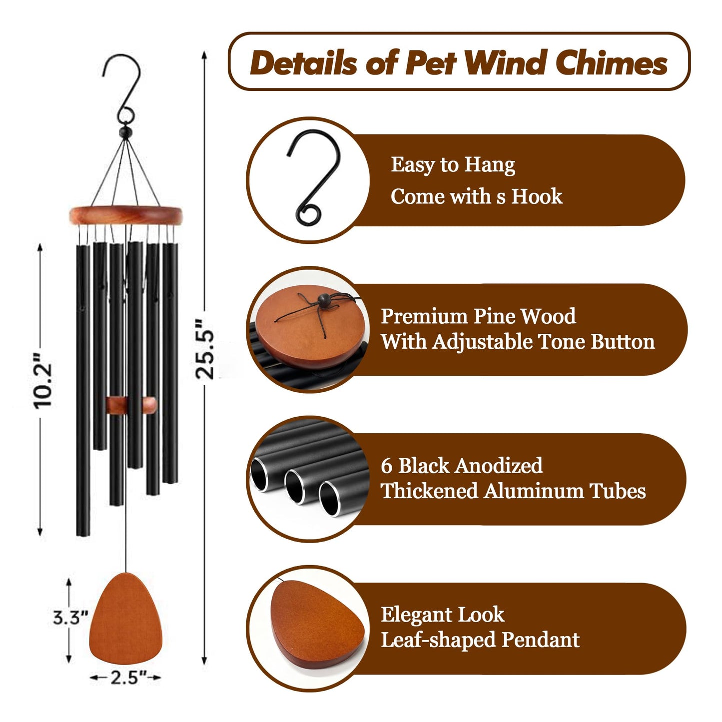 Personalized Pet Memorial Wind Chimes with Photo Pet Memorial Gifts for Dogs Pet Bereavement Gifts Custom 25.5 Inch Wind Chimes for Garden Patio for Loss of Dog Cat Puppy (Black, Design 4)