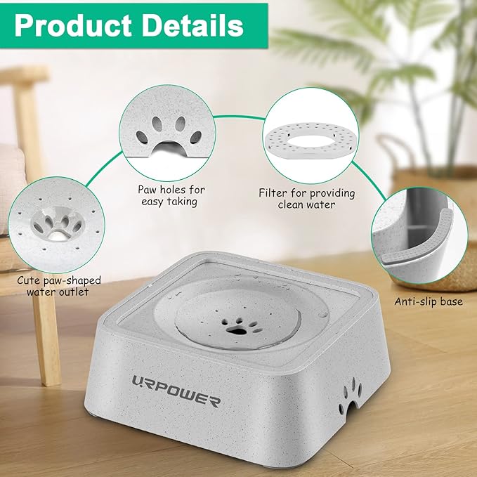 URPOWER 2.5L Dog Water Bowl 85oz Large Capacity No Spill Dog Bowl Cat Water Bowl with Eco-Friendly Material Slow Water Feeder Pet Water Dispenser Vehicle Carried Travel Water Bowl for Dogs, Cats &Pets