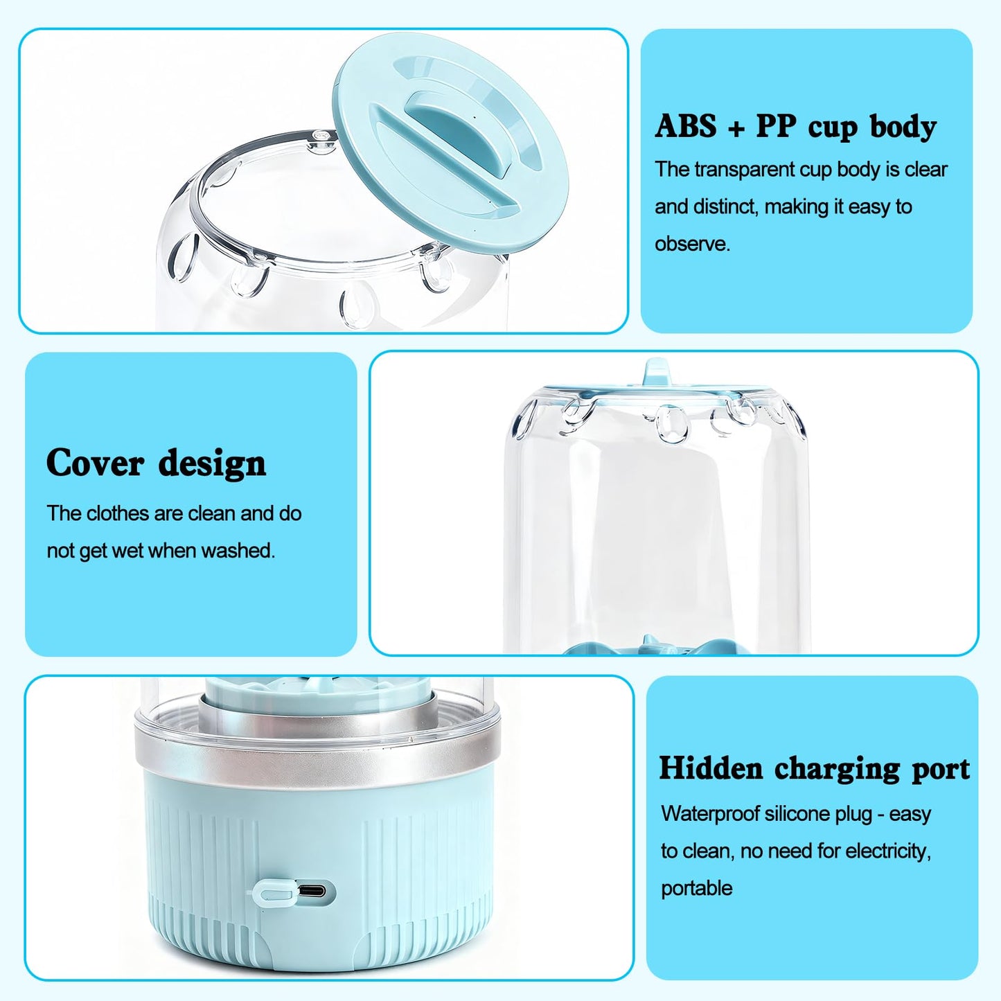 KiiDAS Portable Mini Washing Machine - 2025 Upgraded Washer for Underwear, Bra, Socks - Rechargeable Cordless Laundry Cup - Compact Travel Washers